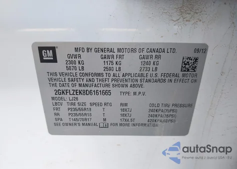 2013 GMC Terrain Denali z USA, uszkodzony, nr VIN 2GKFLZEK8D6161665